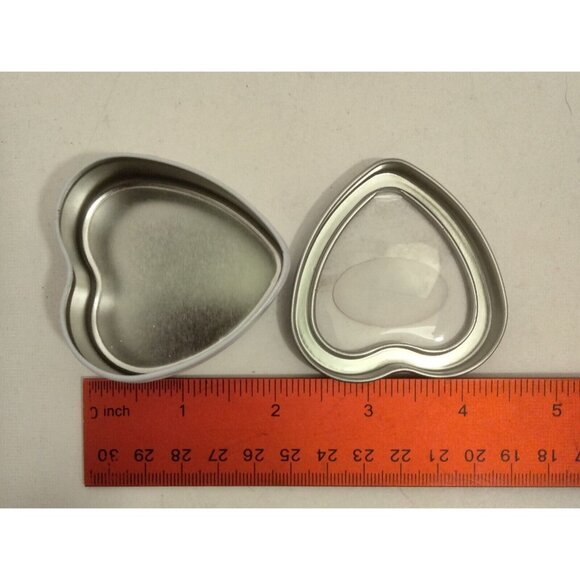 Heart Shaped Metal Tin Box Case Jewelry Storage Small Forever in Love Window - Picture 4 of 4